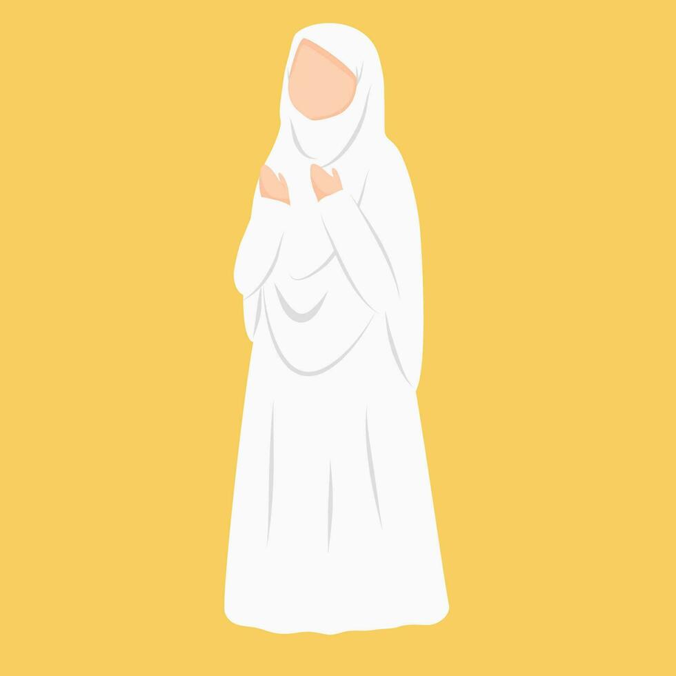 women wearing ihram clothes are praying vector