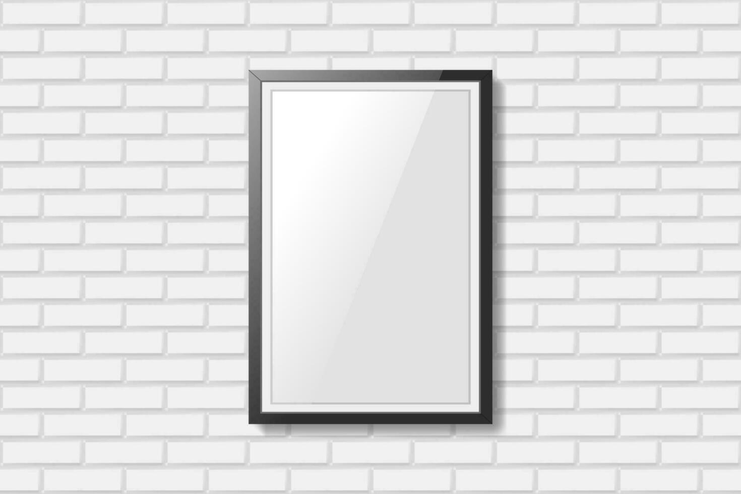 Blank black picture frame on white brick wall vector
