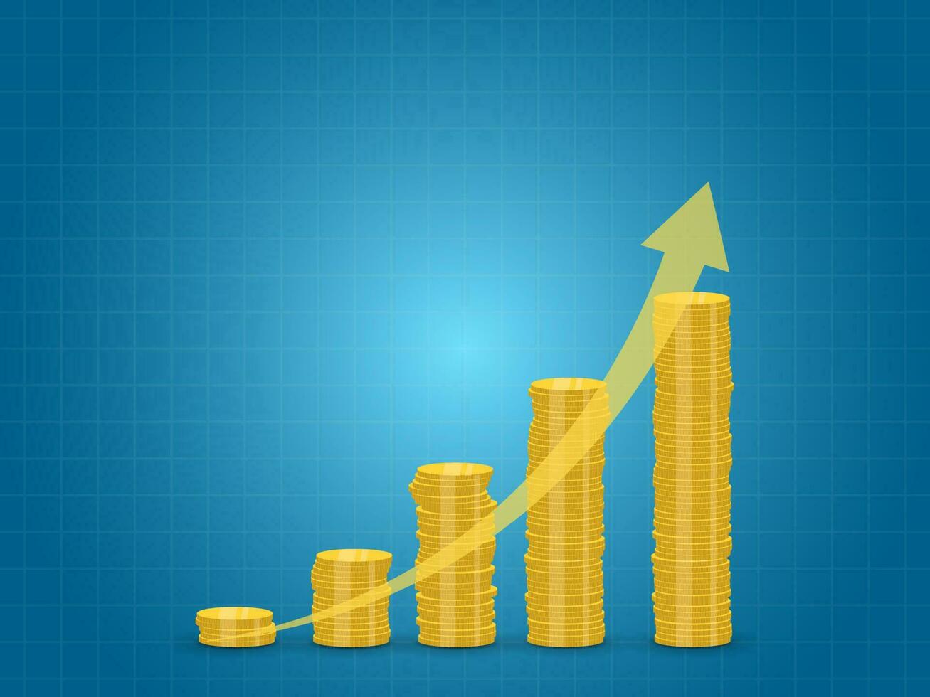 Stack of coins rising and arrow - concept of money growth and investment vector