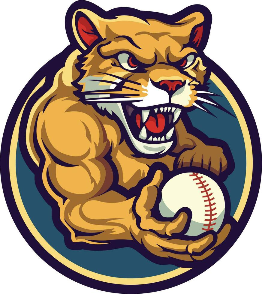 Cougar Baseball Team Mascot Illustration Pitcher vector
