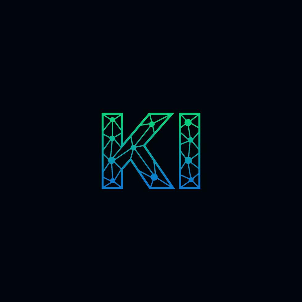 Abstract letter KI logo design with line dot connection for technology and digital business company. vector