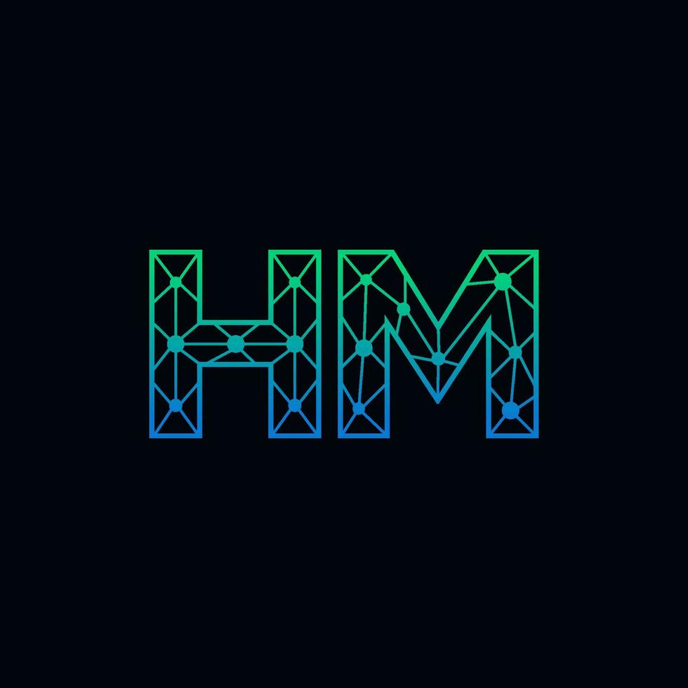 Abstract letter HM logo design with line dot connection for technology and digital business company. vector