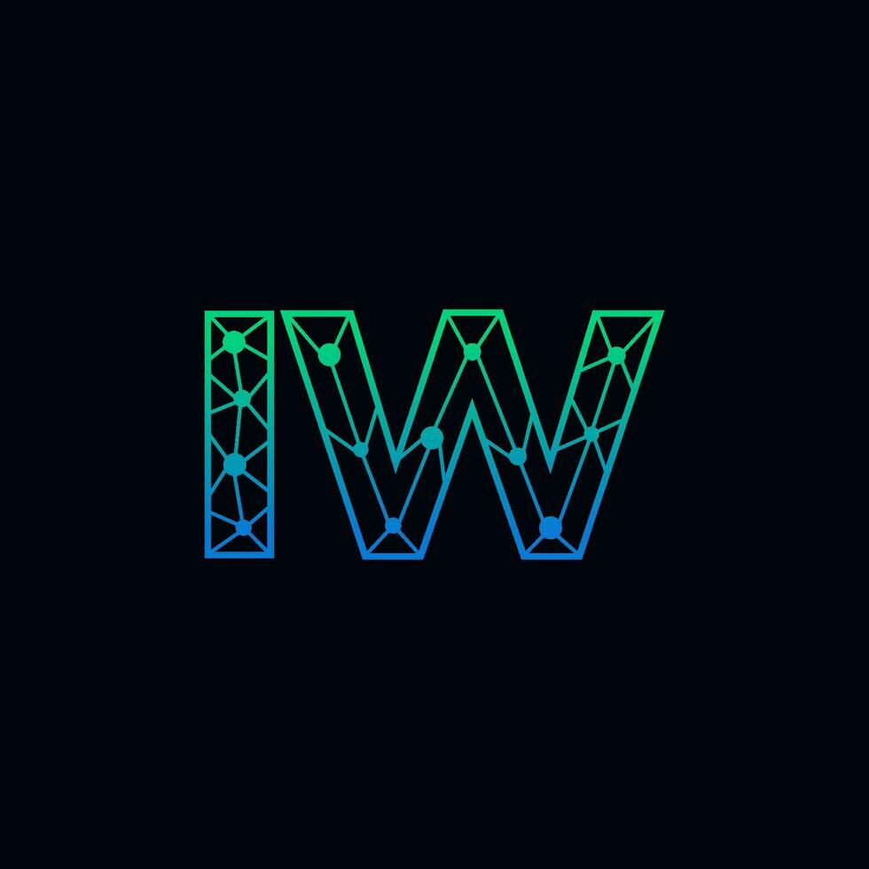 Abstract letter IW logo design with line dot connection for technology and digital business company. vector