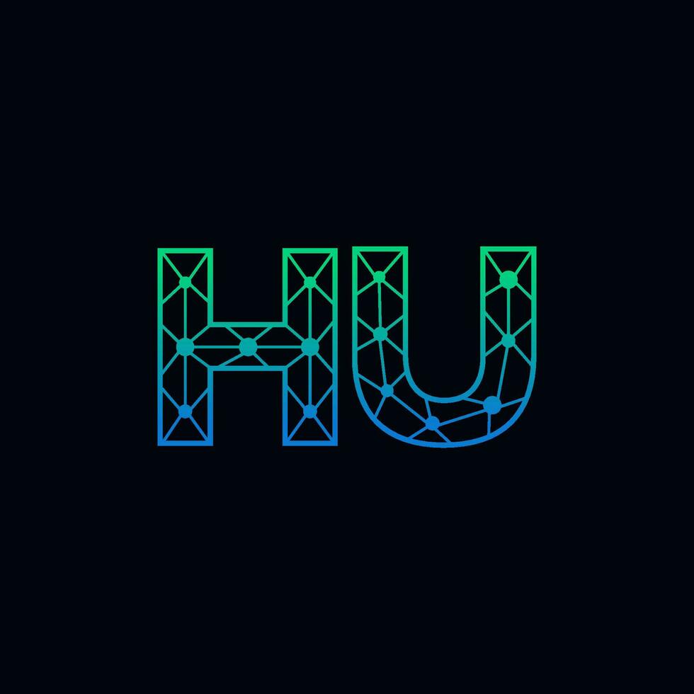 Abstract letter HU logo design with line dot connection for technology and digital business company. vector