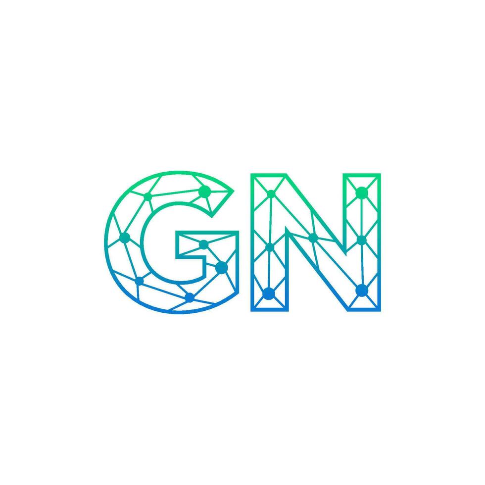 Abstract letter GN logo design with line dot connection for technology and digital business company. vector