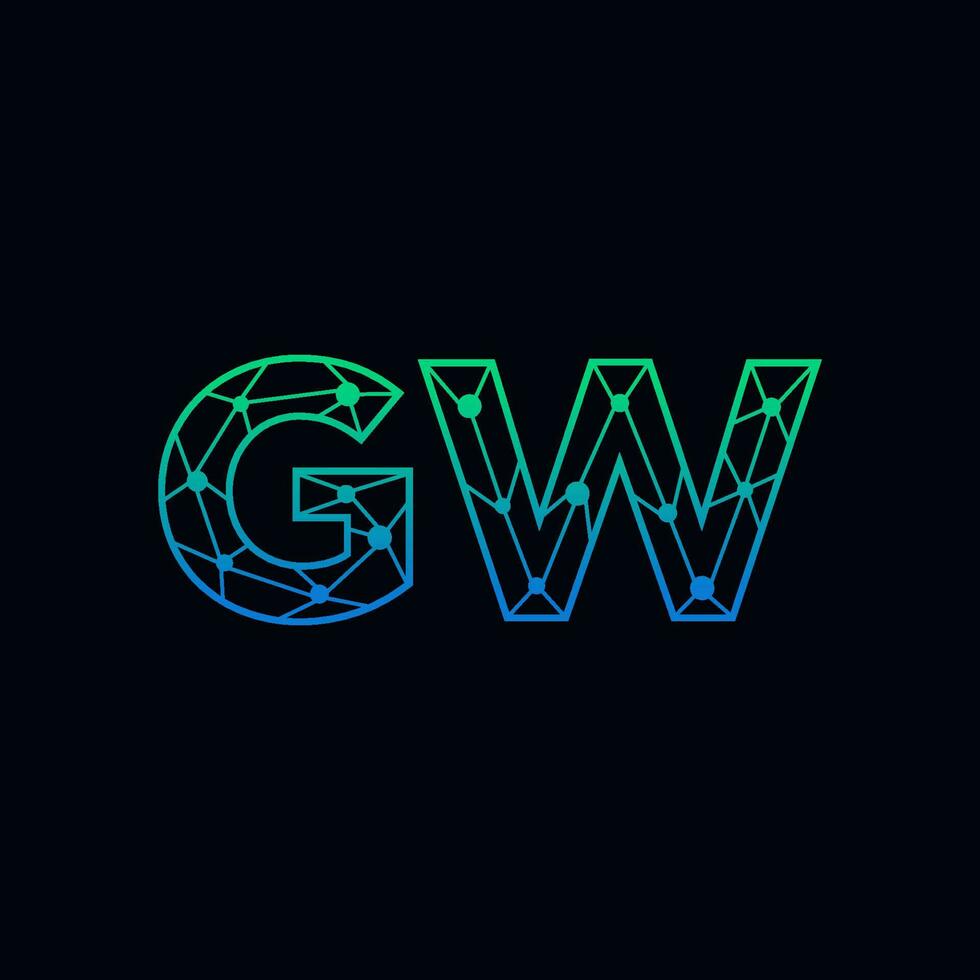 Abstract letter GW logo design with line dot connection for technology and digital business company. vector
