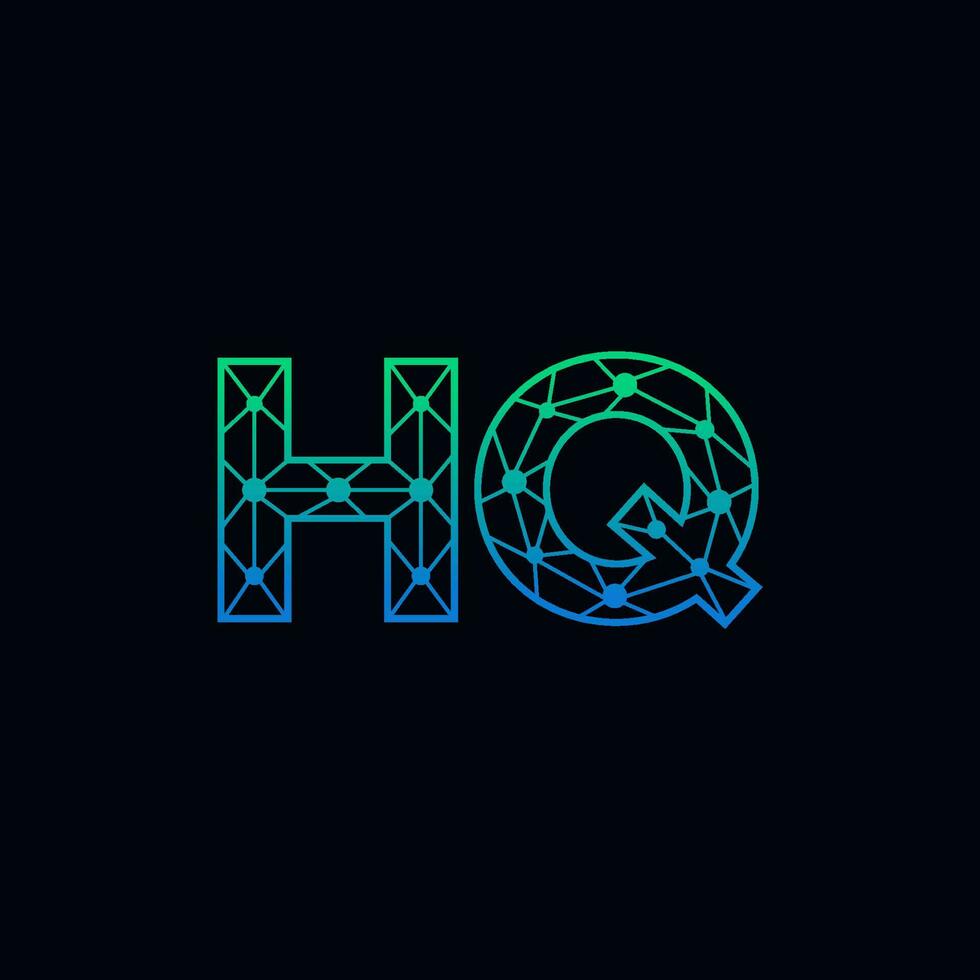 Abstract letter HQ logo design with line dot connection for technology and digital business company. vector