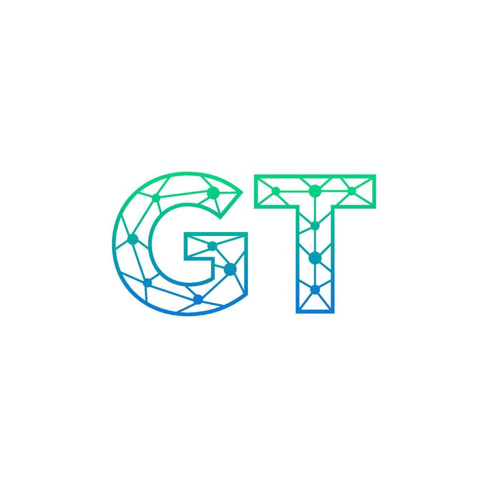 Abstract letter GT logo design with line dot connection for technology and digital business company. vector
