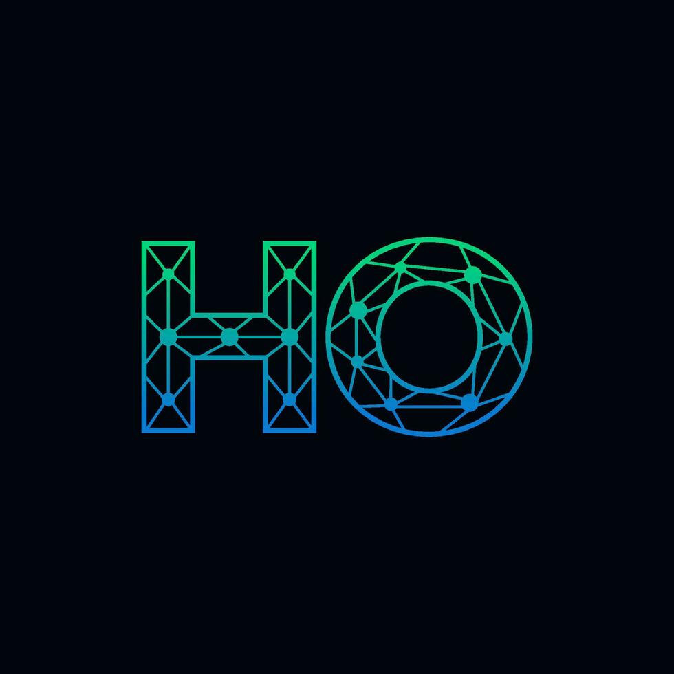 Abstract letter HO logo design with line dot connection for technology and digital business company. vector