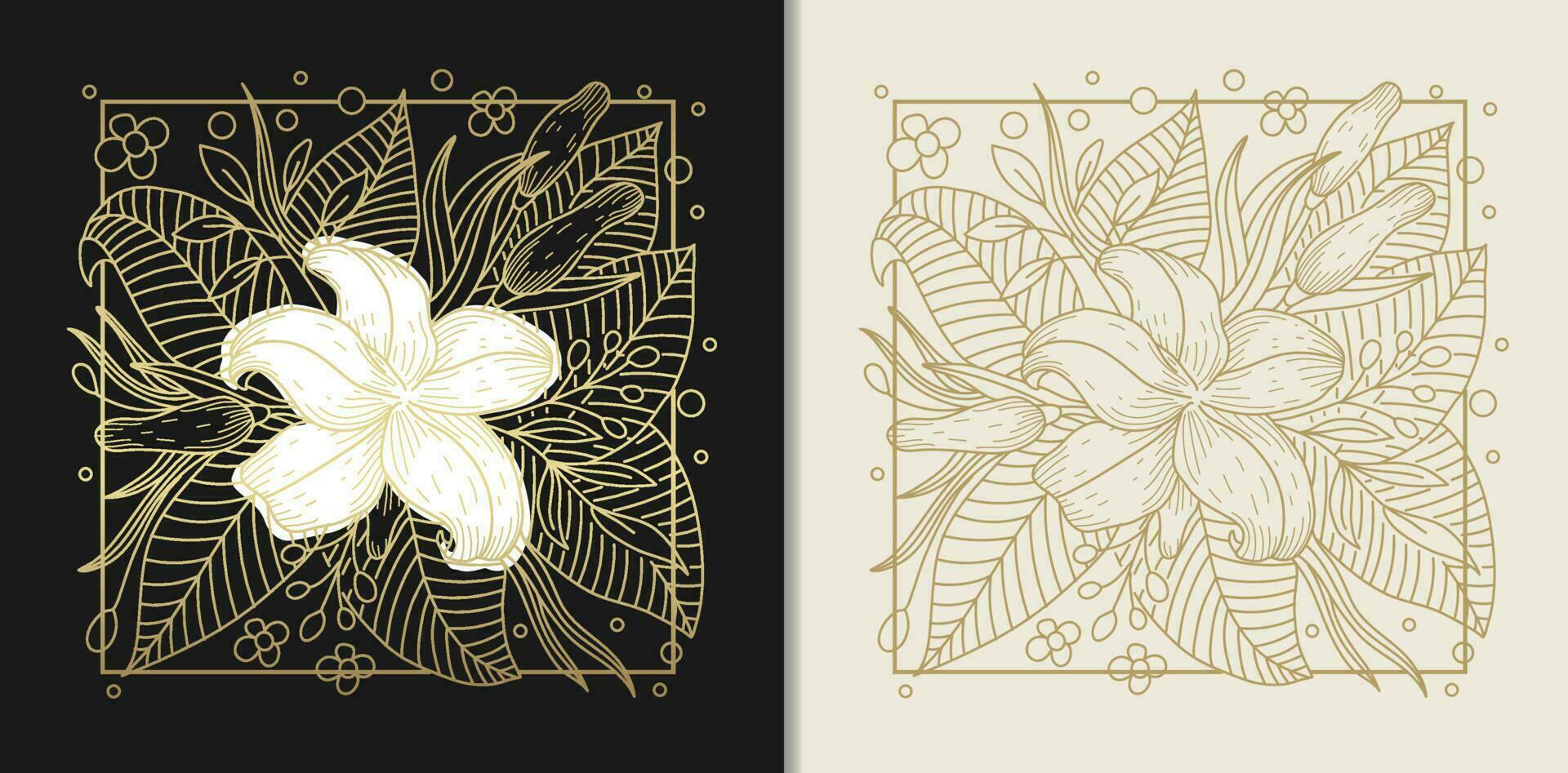 White Blooms Adorned with Golden Leafy Engravings vector