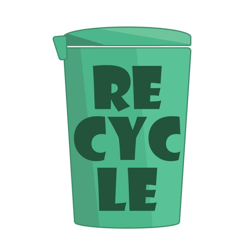 Minimalistic vector illustration of a green recycle bin with lettering Recycle