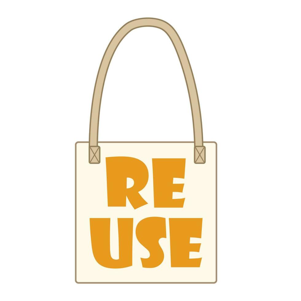 Minimalistic vector illustration of a reuseable shopping bag with lettering Reuse
