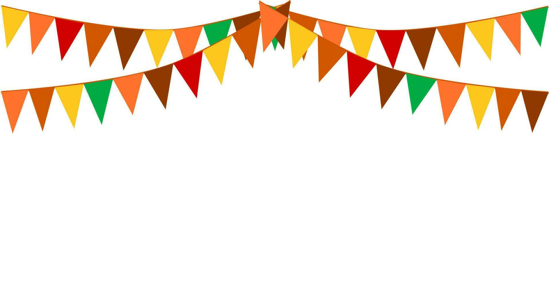 Bunting Triangles Flags Thank Giving, Fall Theme Banner on White Background. For the party, Fall, Autumn, Harvesting, and Orange concepts. Orange, white, brown, green, yellow, and red colors. vector