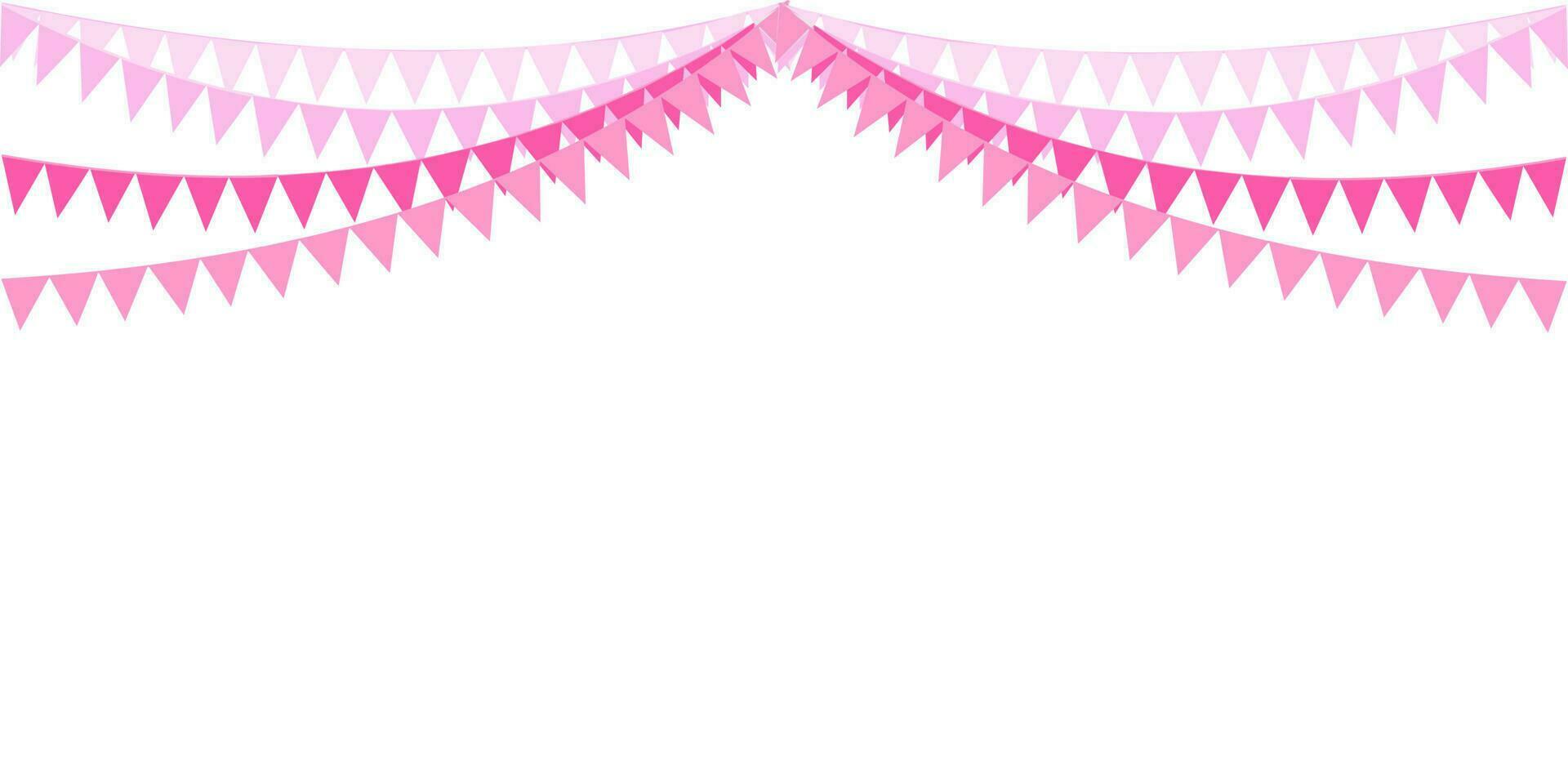 The nice and sweet pink color of many level garlands, and bunting flags. Banner background. Baby girl, Valentine, wedding, greeting, party, marry me, birthday, Valentine's day concepts. It's a girl. vector