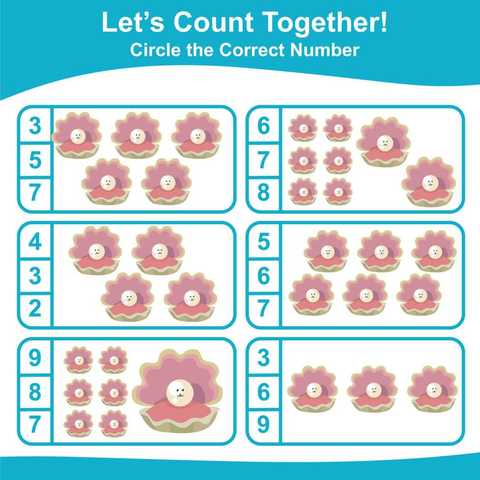 Lets count together worksheet. Educational printable math worksheet. Math game for children. Vector illustration.