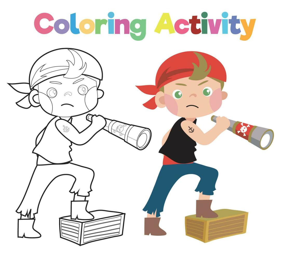 educativo imprimible colorante hoja de cálculo. colorante pirata ilustración. colorante actividad para niños. vector contorno para colorante página.