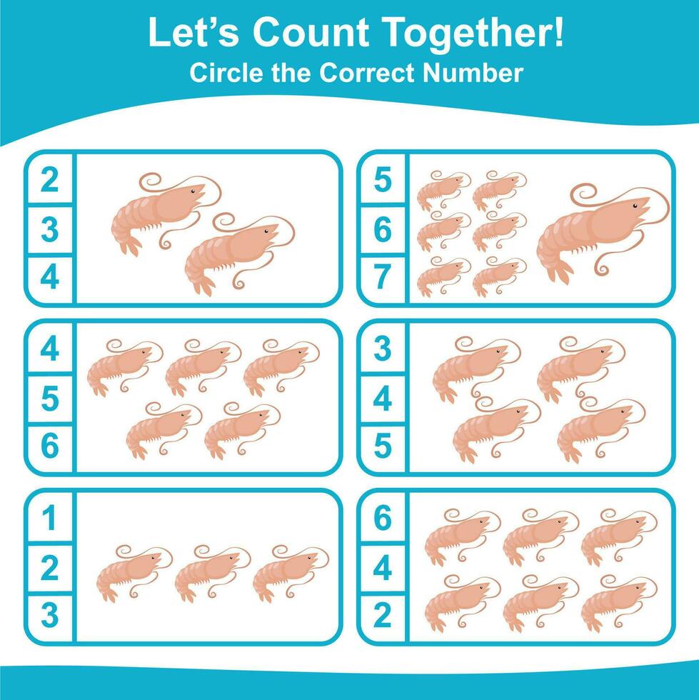 Lets count together worksheet. Educational printable math worksheet. Math game for children. Vector illustration.