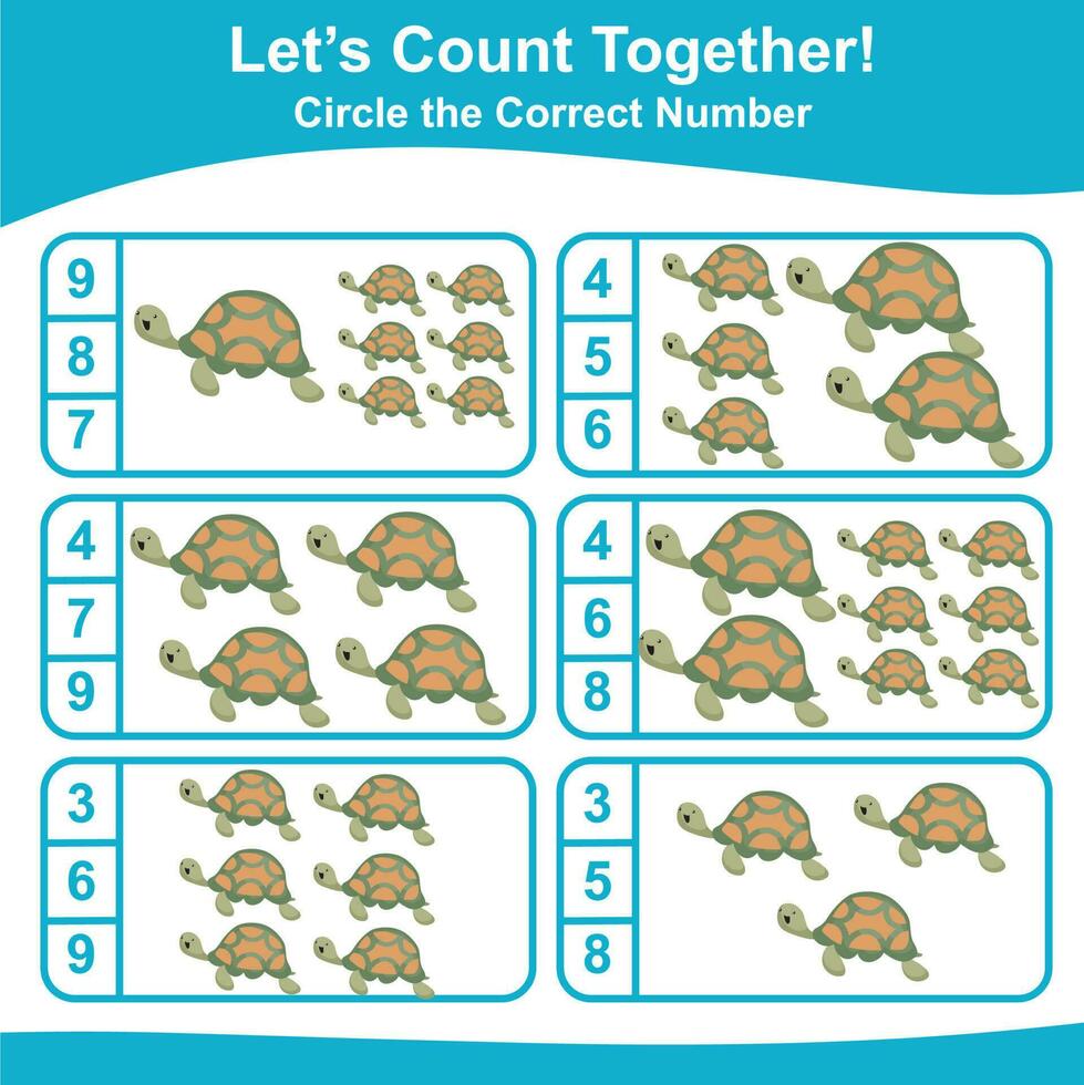 Lets count together worksheet. Educational printable math worksheet. Math game for children. Vector illustration.