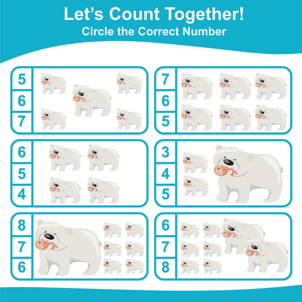 Lets count together worksheet. Educational printable math worksheet. Math game for children. Vector illustration.