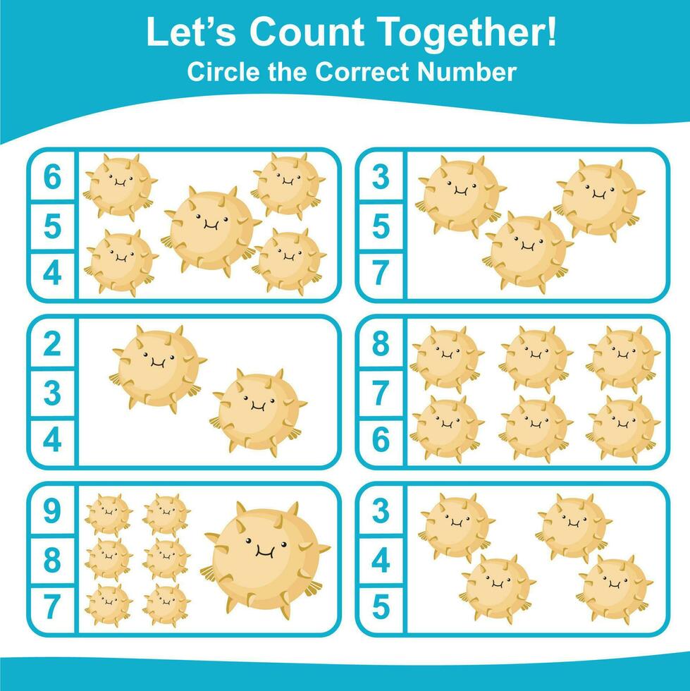 Lets count together worksheet. Educational printable math worksheet. Math game for children. Vector illustration.