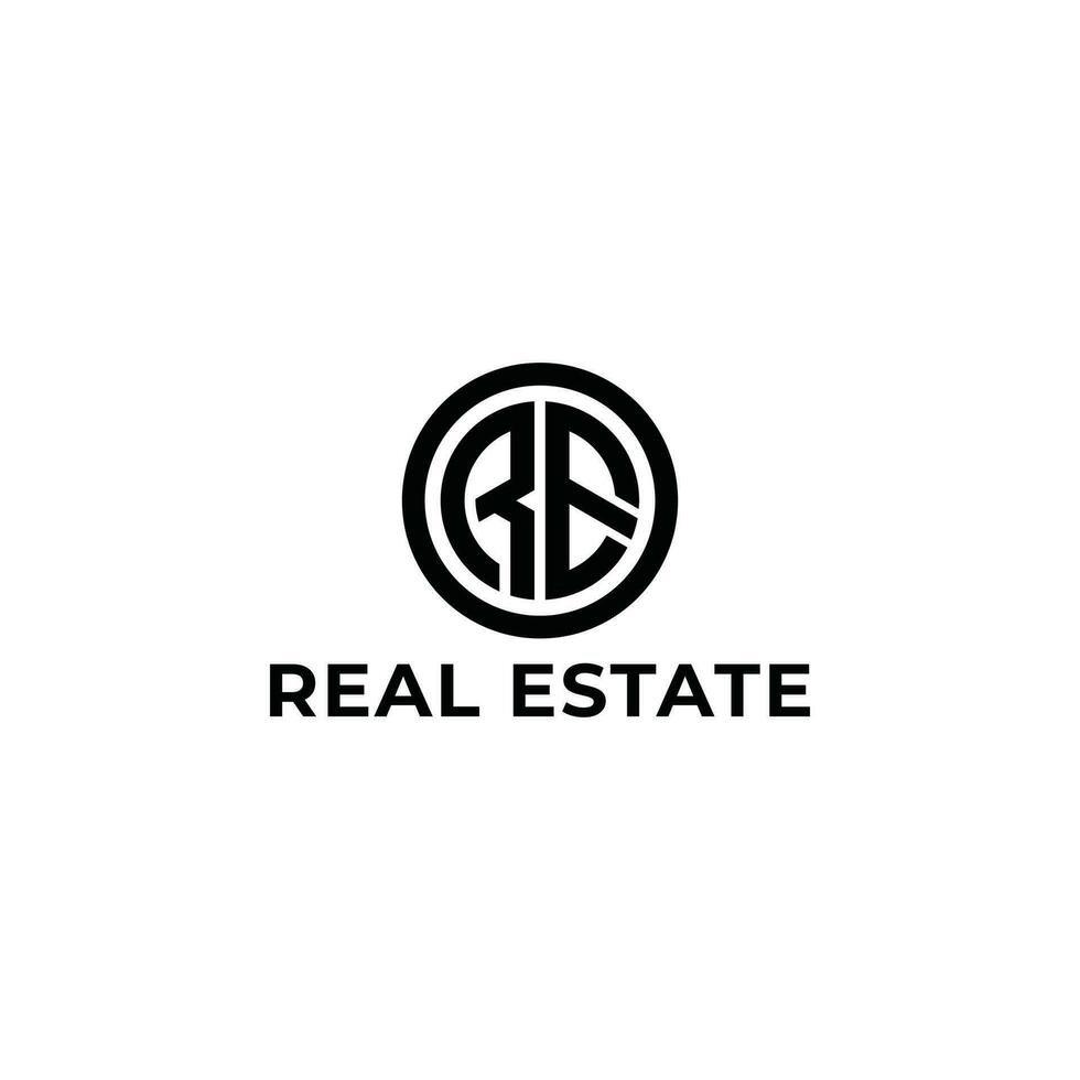 Abstract initial letter RE or ER logo in black color isolated in white background. Alphabet RE or ER illustration monogram vector logo template in round shape. Black Letter RE logo for real estate