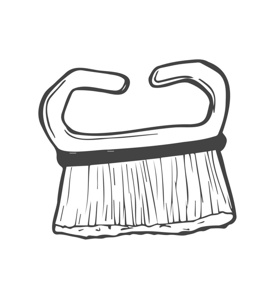 Nail cleaning brush for manicure. Hand-drawn doodles. Hand and nail care. Vector illustration isolated on white background.