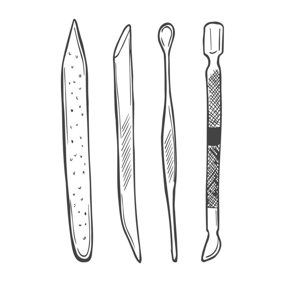 Set of equipment manicure and pedicure monochrome icons, design elements isolated on white background. Beauty and fashion symbols. Design elements for logo, label, emblem. vector