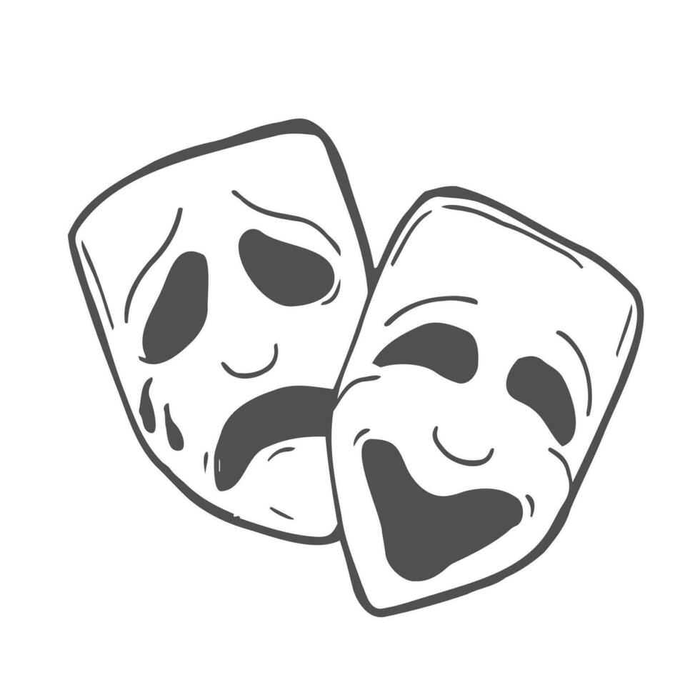 Doodle style drama or theater masks illustration in vector format suitable for web, print, or advertising use.