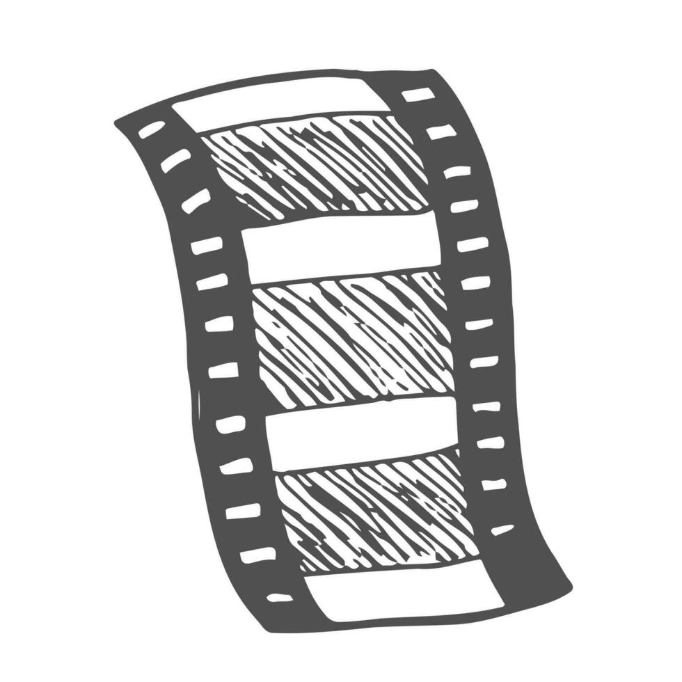 Filmstrip For Cinema Projector Monochrome Vector. Aged Blank Filmstrip Frames. Hollywood Cinematography Media Slide Engraving Mockup Designed In Vintage Style Black And White Illustration vector