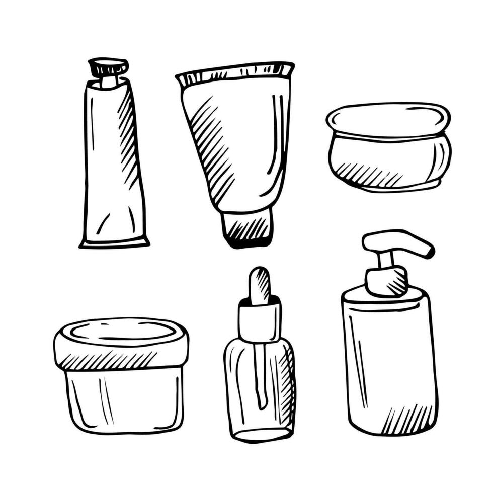 Hand drawn beauty, make up, cosmetic doodles, isolated vector illustrations on a white background.