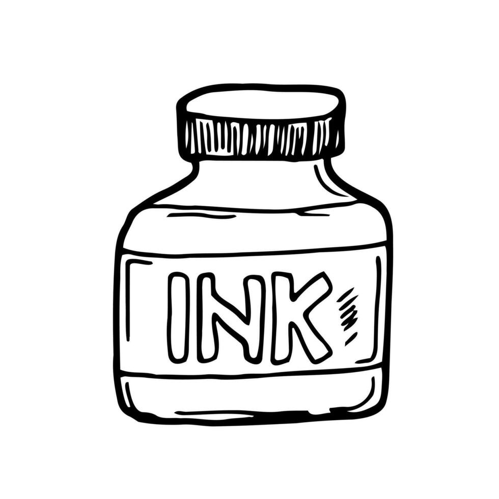 Doodle cartoon Ink bottle. Vector sketch ink for writting and drawing.