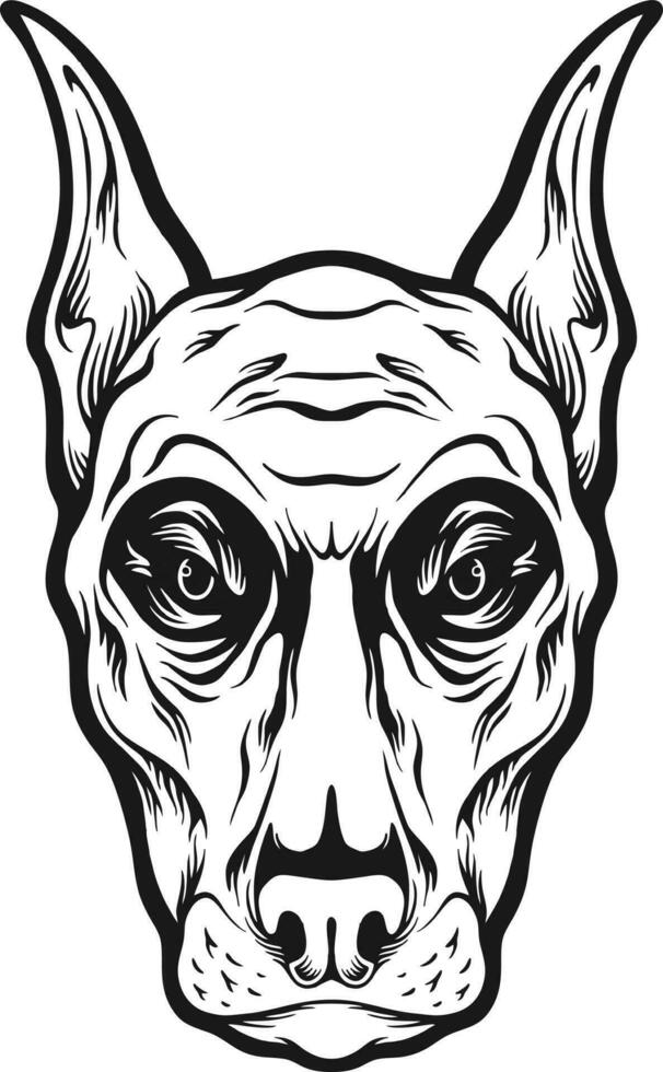 Scary zombie dog head face logo illustration monochrome  vector illustrations for your work logo, merchandise t-shirt, stickers and label designs, poster, greeting cards advertising business