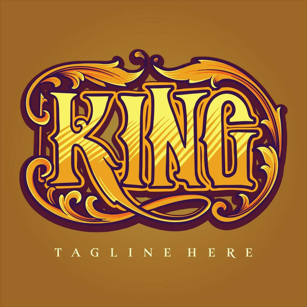 King typeface with vintage engraving petal ornament illustrations vector illustrations for your work logo, merchandise t-shirt, stickers and label designs, poster, greeting cards advertising