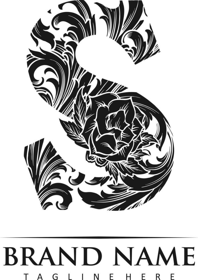 Classic monogram letter capital s flourish engraved ornament monochrome vector illustrations for your work logo, merchandise t-shirt, stickers and label designs, poster, greeting cards advertising