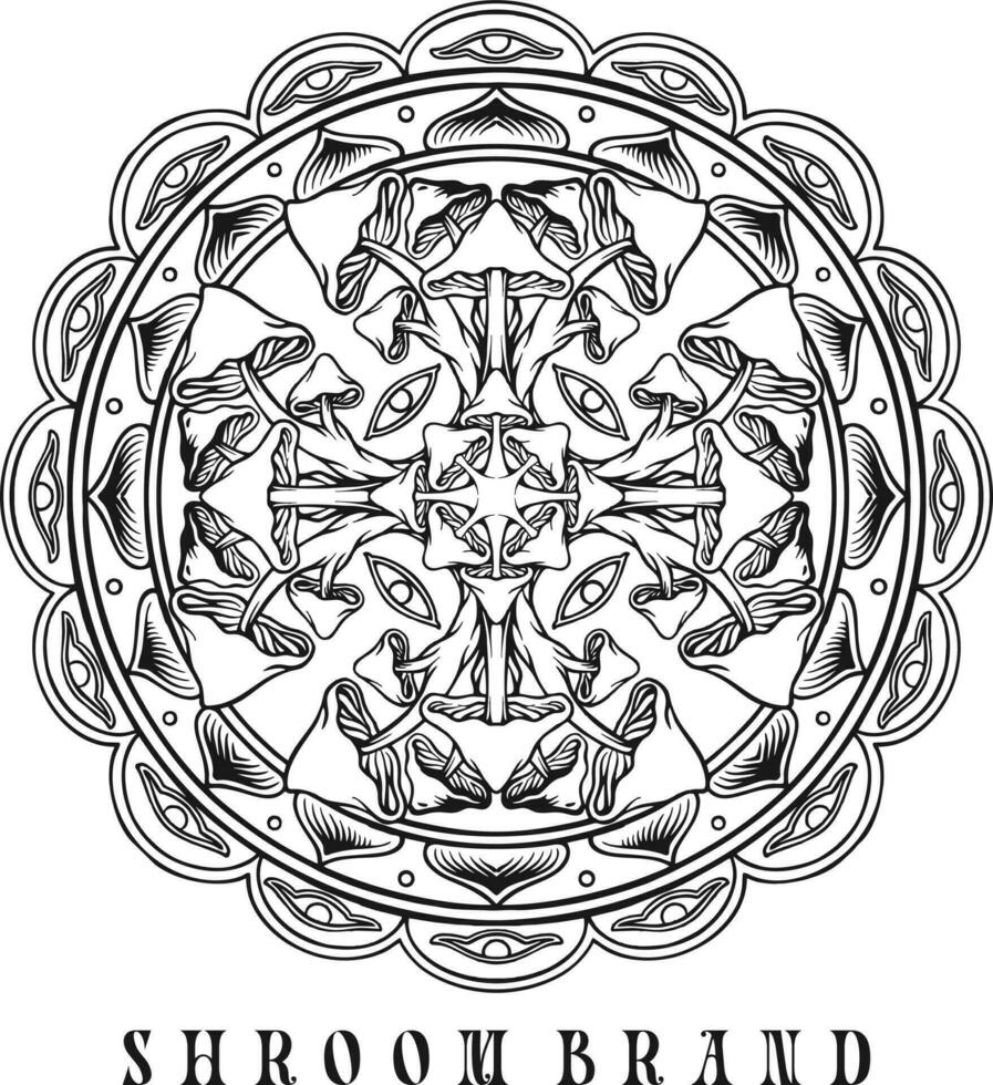 Mandala psychedelic magic mushrooms trippy ornament illustrations silhouette vector illustrations for your work logo, merchandise t-shirt, stickers and label designs, poster, greeting cards