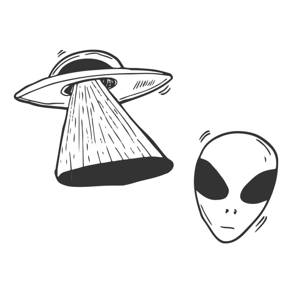 Set of UFOs. Drawing sketch. Vector illustration. Space concept