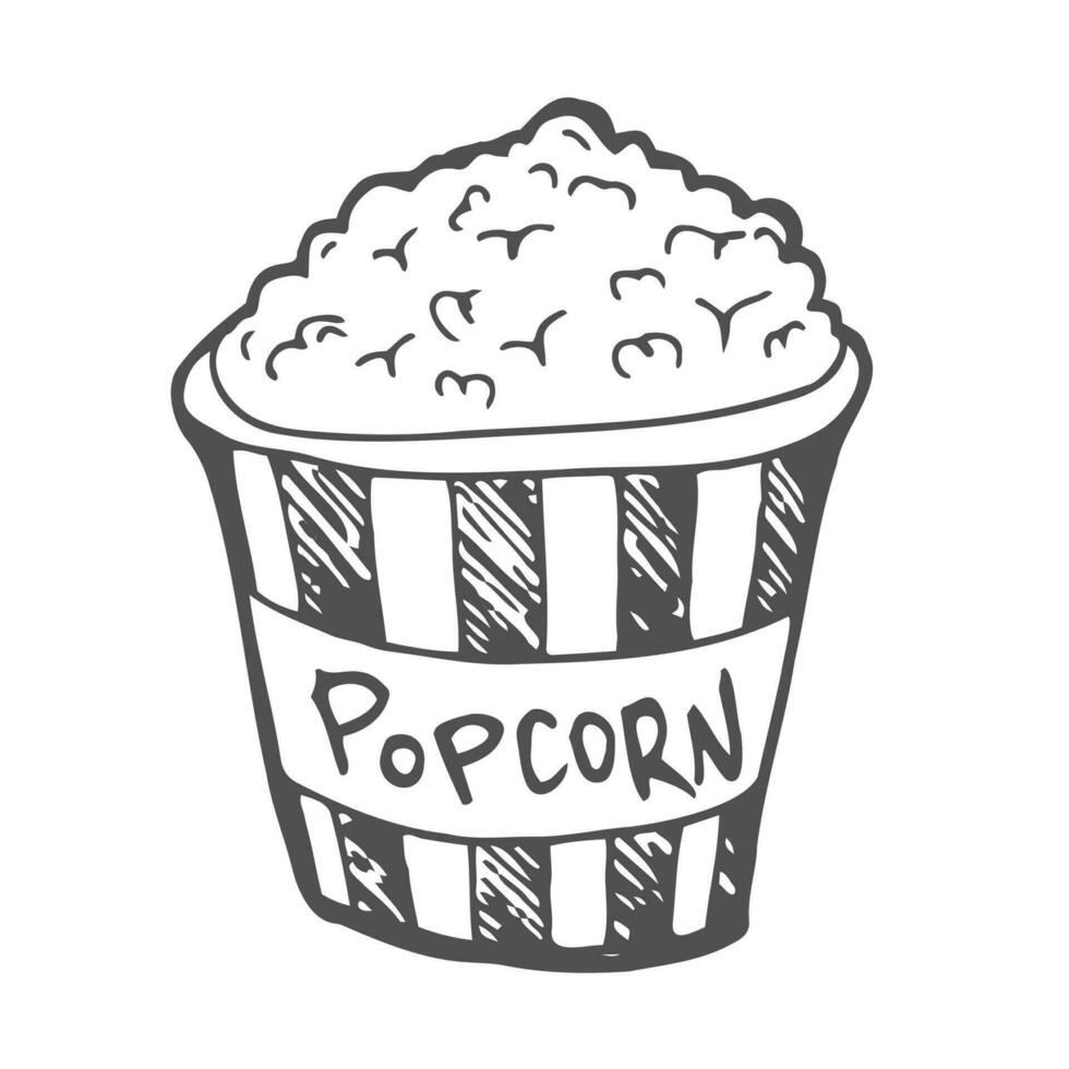 Popcorn. Vector linear illustration. Doodle style drawing.