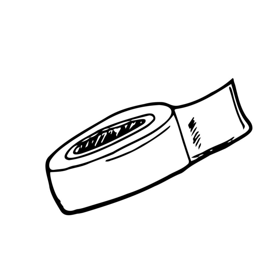 Adhesive tape roll hand drawn vector illustration. Transparent sticky scotch ribbon for packing, doodle drawing.