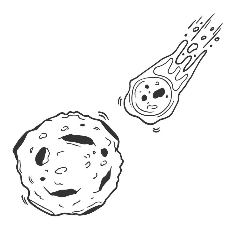 Hand drawn comet icon in doodle style. Cartoon comet vector icon for web design isolated on white background.