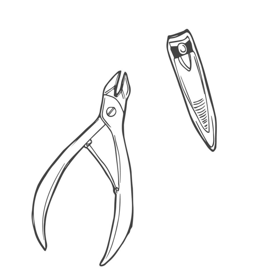 Doodle vector set of nail clipper. Isolated sketch on white background