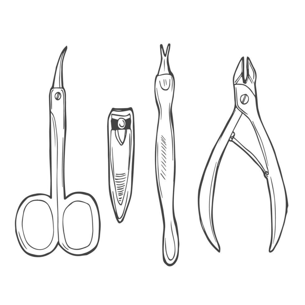 vector set of nail clipper in doodle style