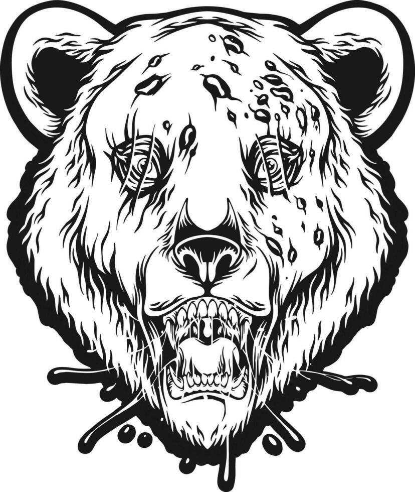 Melting zombie evil bear head logo illustrations silhouette  vector illustrations for your work logo, merchandise t-shirt, stickers and label designs, poster, greeting cards advertising business