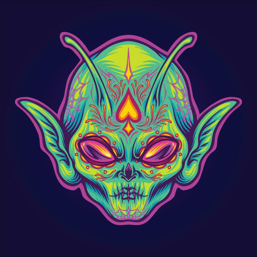 Spooky alien santa muerte dia de las muertos head illustrationsvector illustrations for your work logo, merchandise t-shirt, stickers and label designs, poster, greeting cards advertising business vector