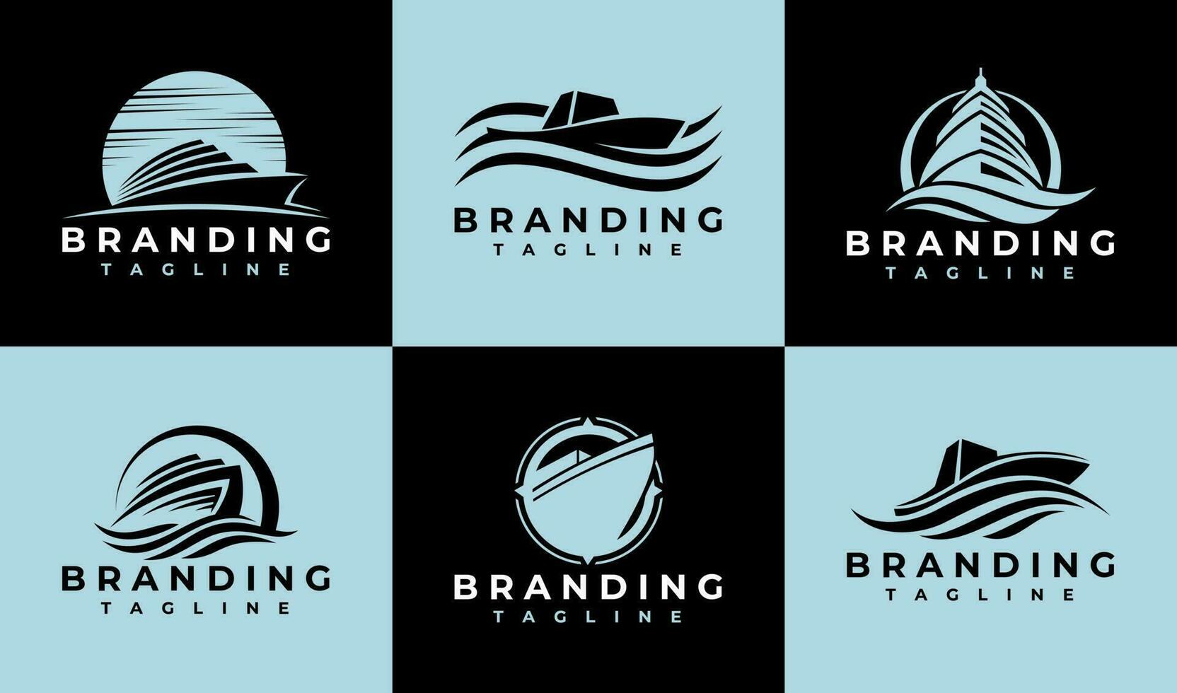 Luxury abstract sea cruise logo design set. Elegance ocean ship logo branding. vector