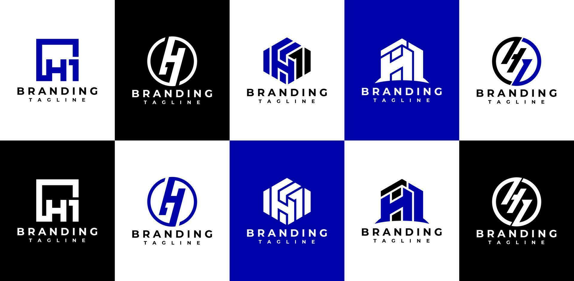 Minimalist line letter H 1 H1 logo design branding. Company initial H1 logo vector