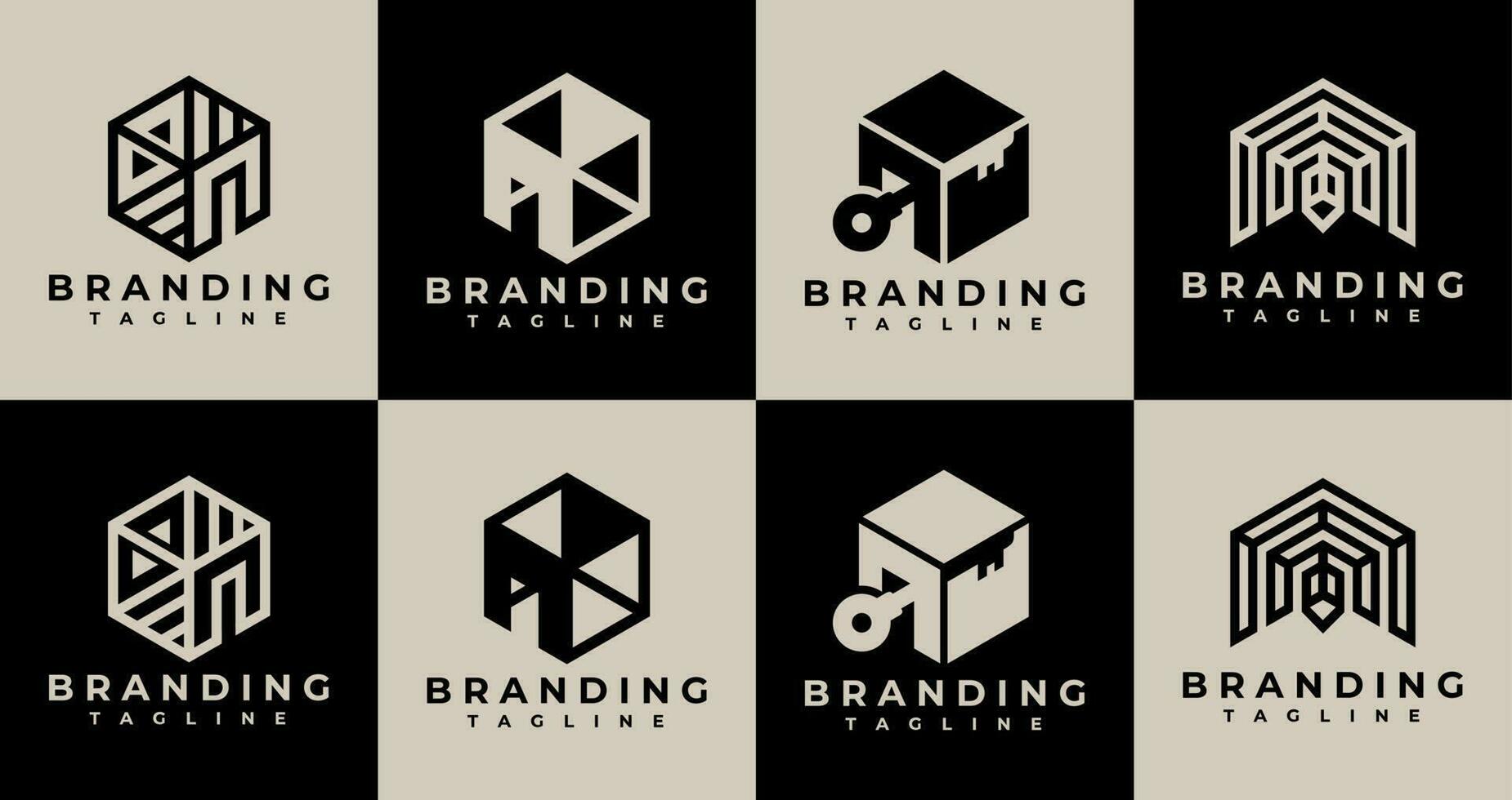 Minimalist abstract indoor room logo design set. Modern architect logo design. vector