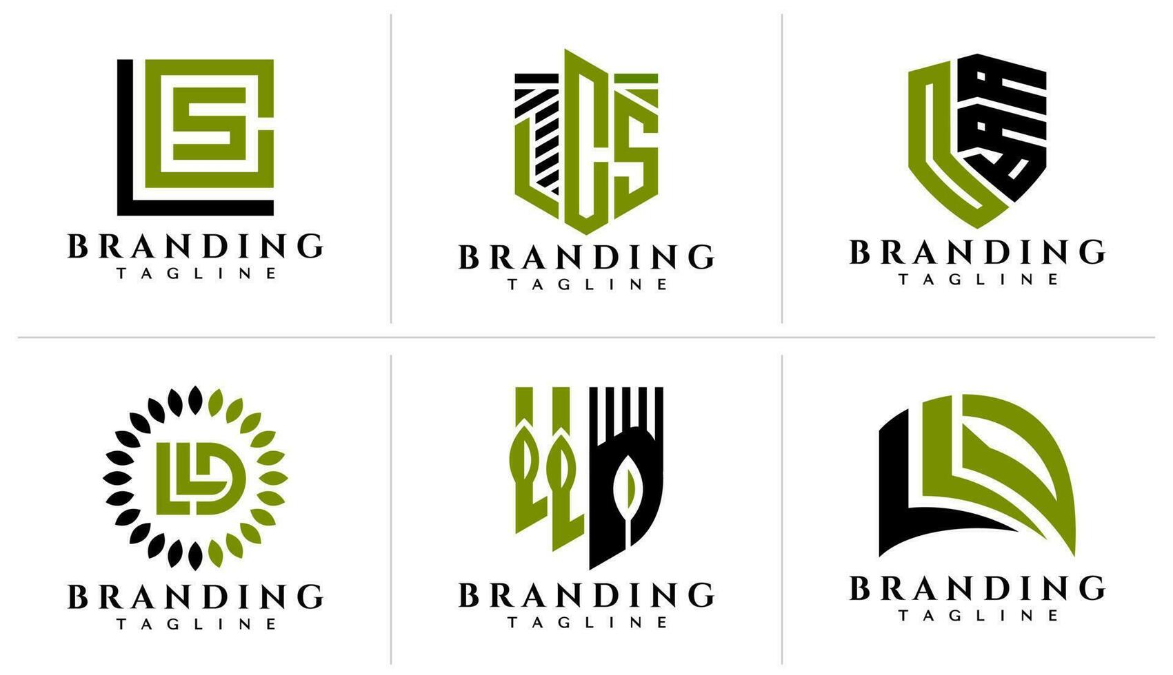 Minimalist eco leaf letter LCS and LLD logo design. Nature initial LCS LLD logo. vector