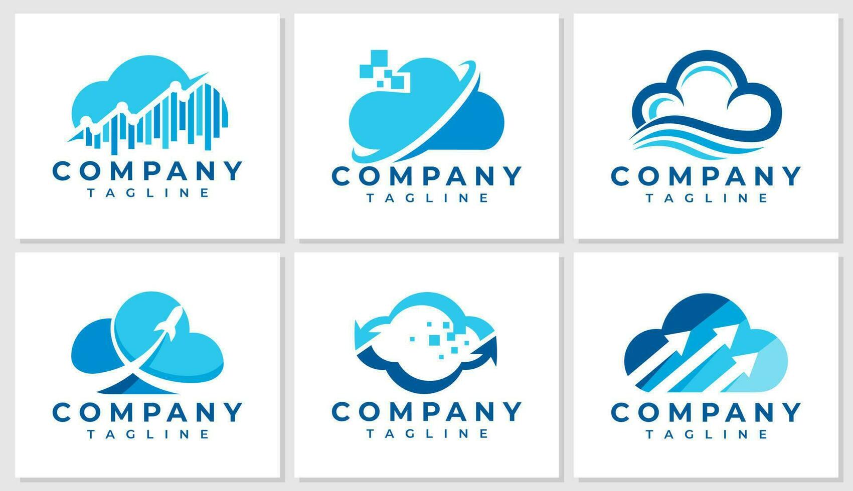 Modern technology analytic data cloud logo design set. Digital cloud server logo. vector