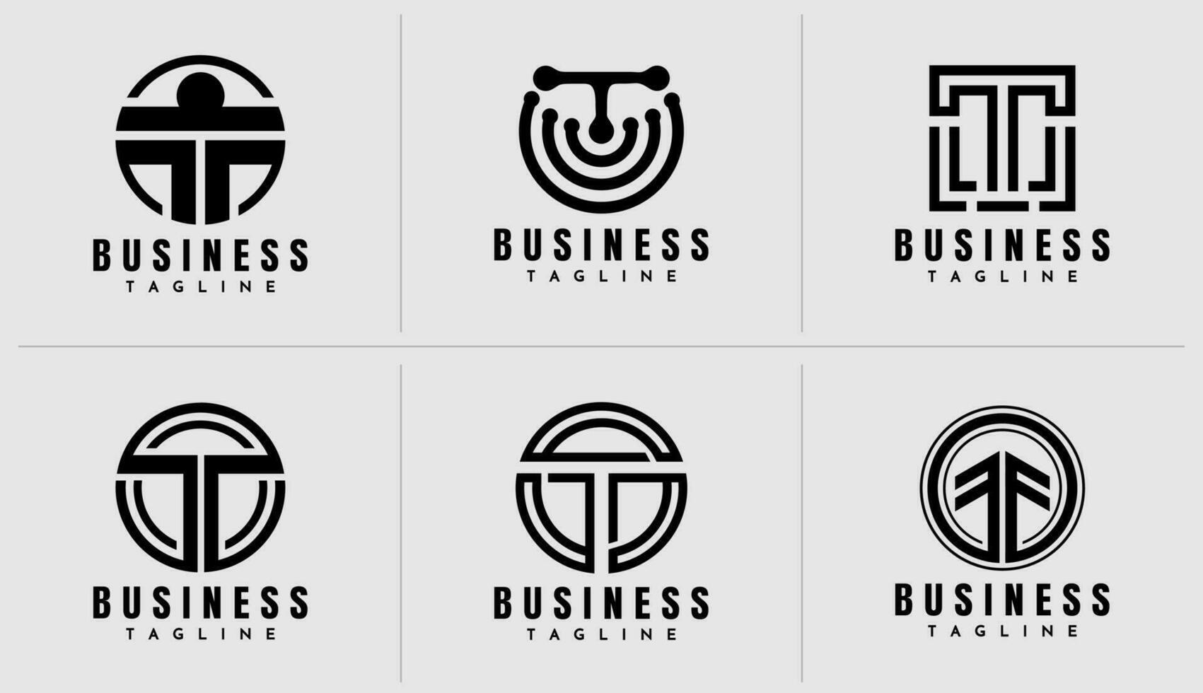 Set of abstract line circle letter T logo design. Modern business initial T logo. vector