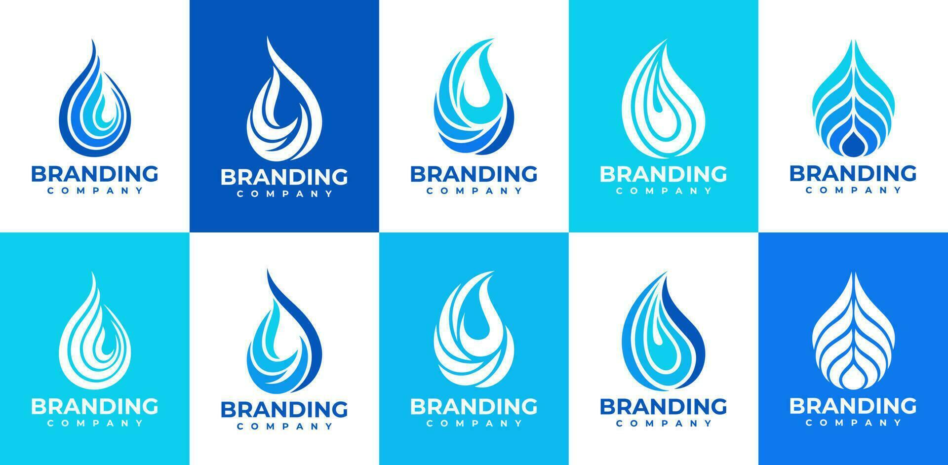 Modern abstract waterdrop logo design set. Simple line water liquid logo brand. vector